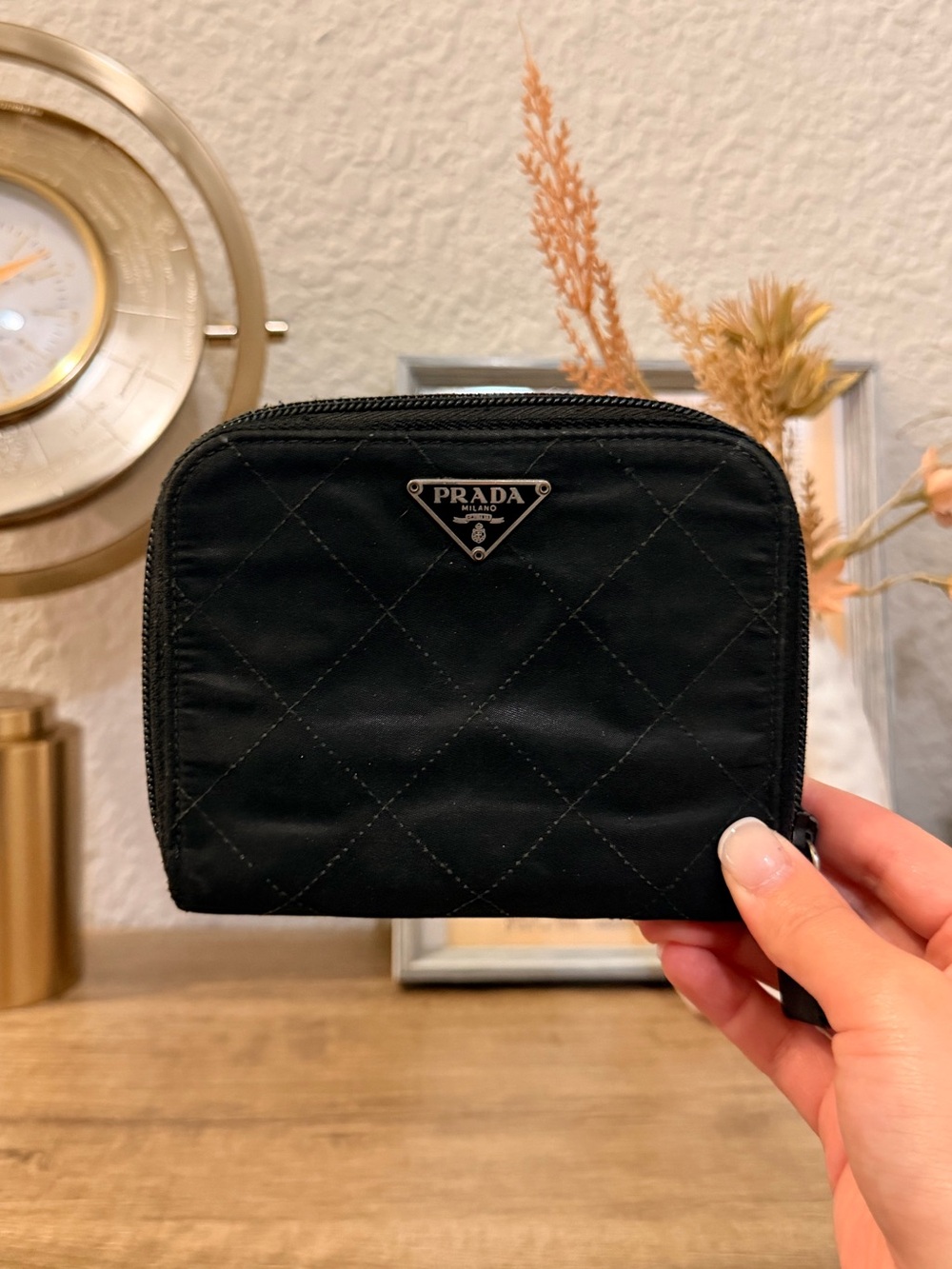 Prada Black Quilted Nylon Zip Card Holder